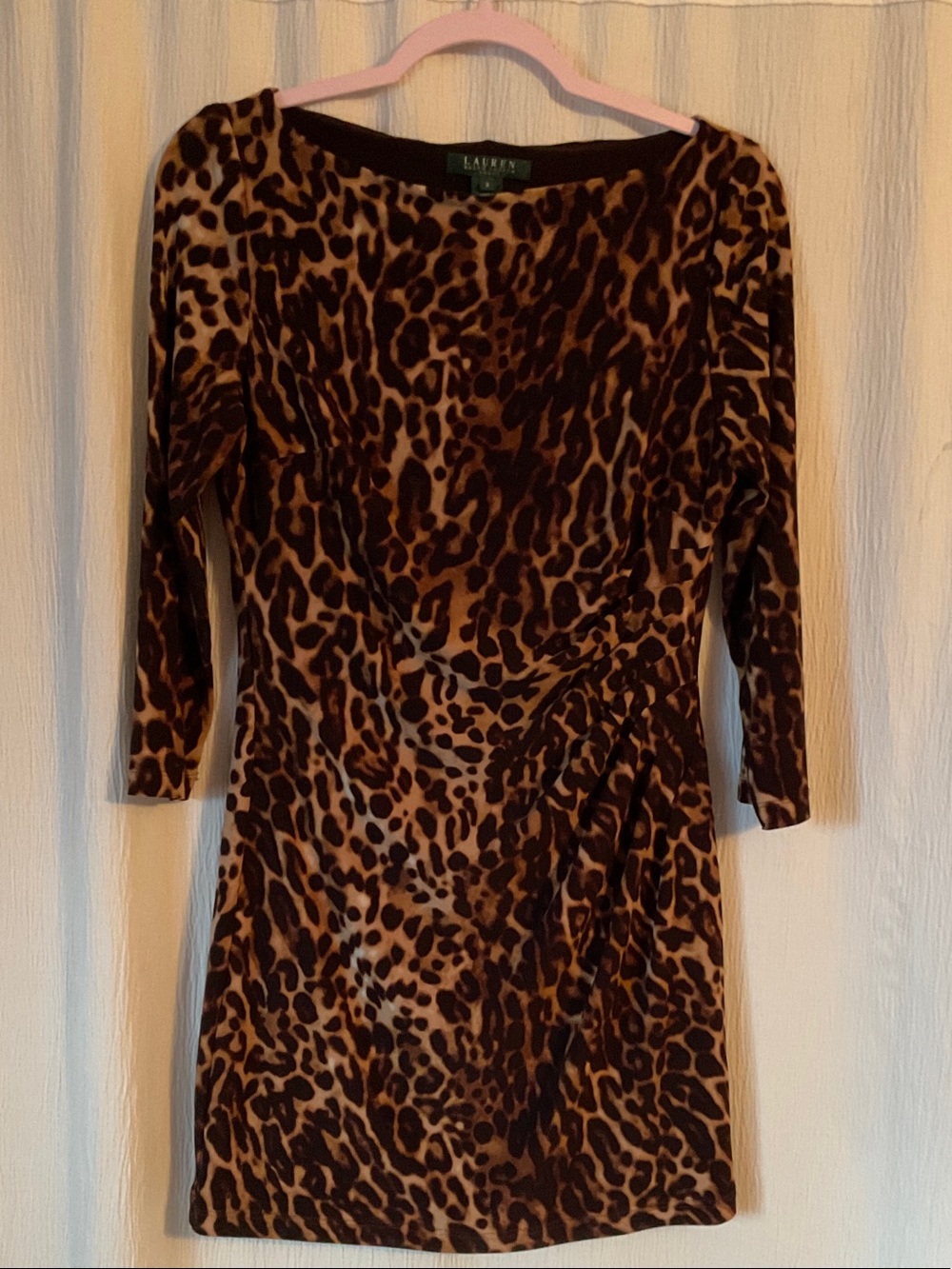 Lauren Ralph Lauren Brown and Black Leopard-Print Long Sleeve Sheath Dress